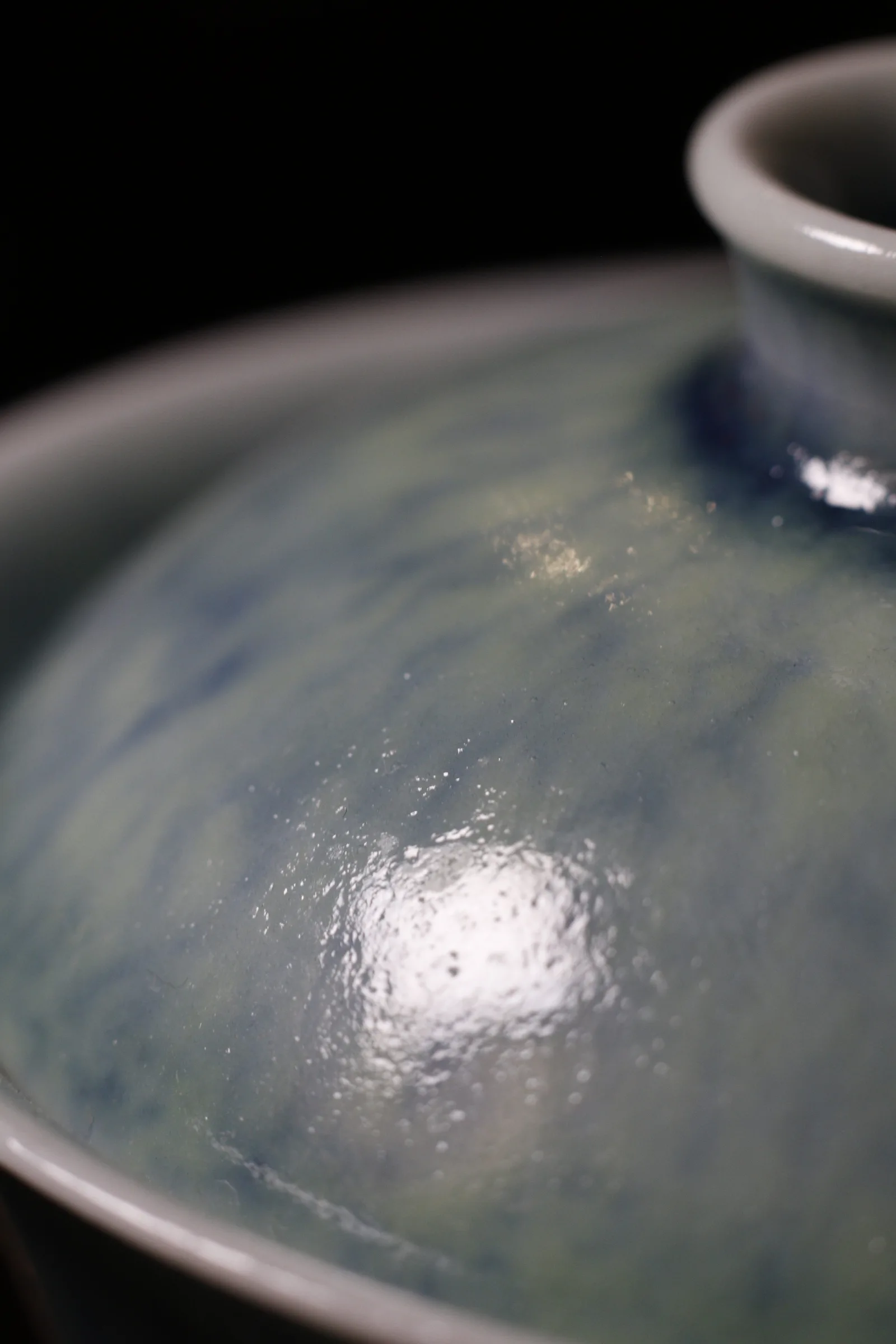 Close view of the Azure Gaiwan plant ash glaze