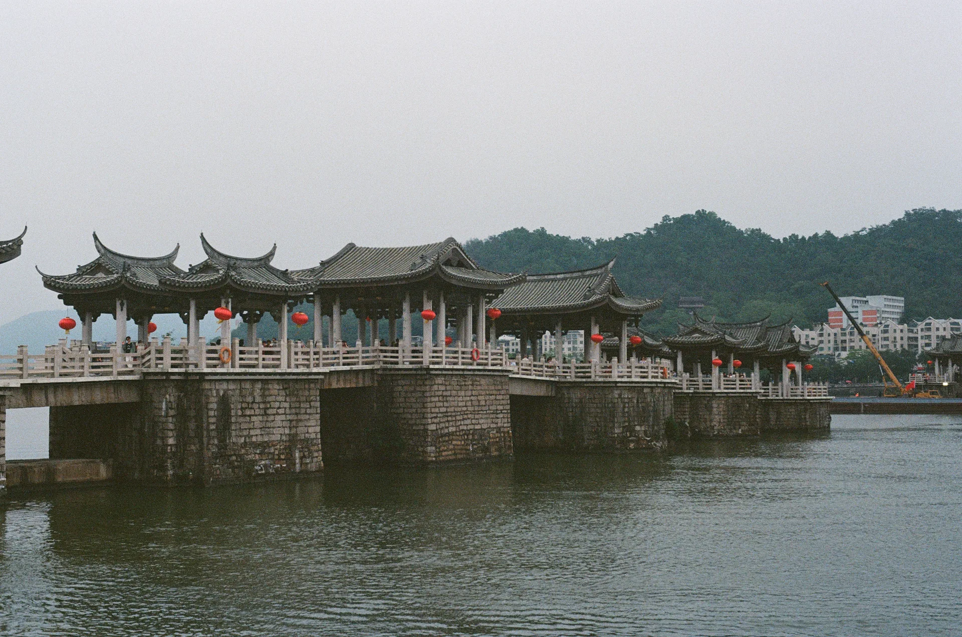 Traditional bridge pavilions over the river in Chaozhou